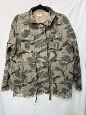 POL Distressed Camouflage Utility Jacket - Green Gray